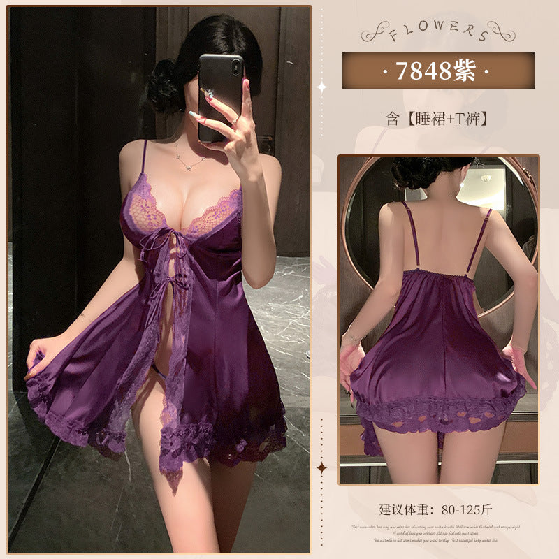 Fei Mu wantonly provokes love, lace-up front open nightdress 7848 erotic underwear hollow sexy free