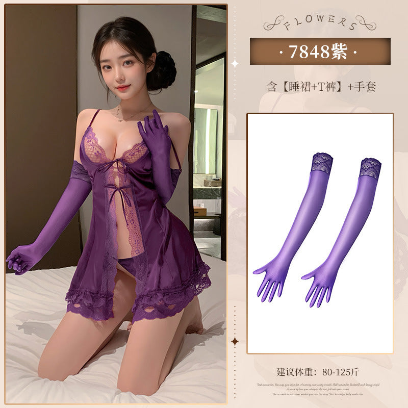 Fei Mu wantonly provokes love, lace-up front open nightdress 7848 erotic underwear hollow sexy free