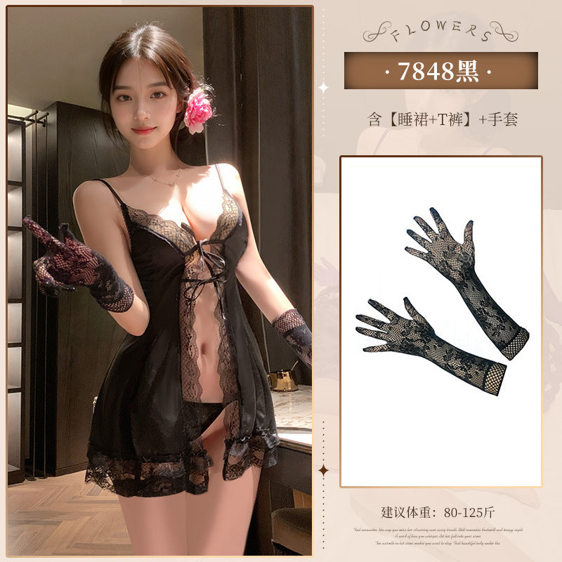 Fei Mu wantonly provokes love, lace-up front open nightdress 7848 erotic underwear hollow sexy free