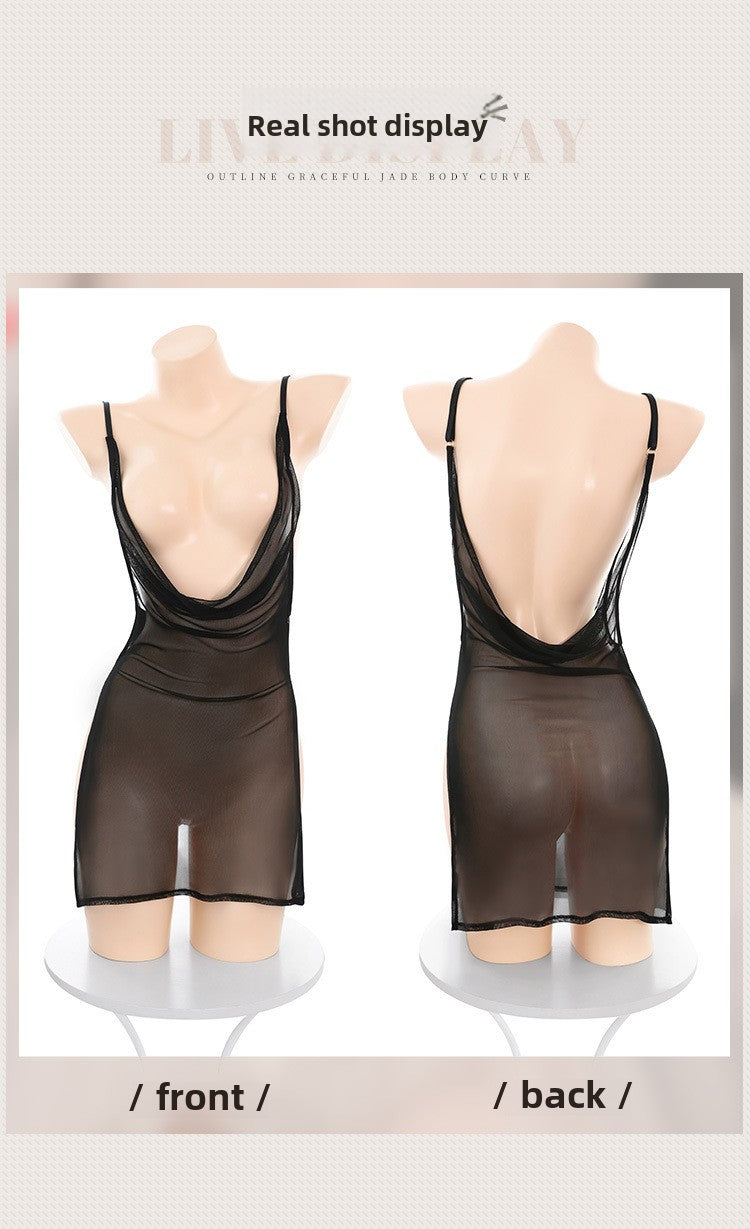 Chest swing collar see-through mesh slit dress ZY6166 erotic underwear sexy pure desire to show buttocks temptation